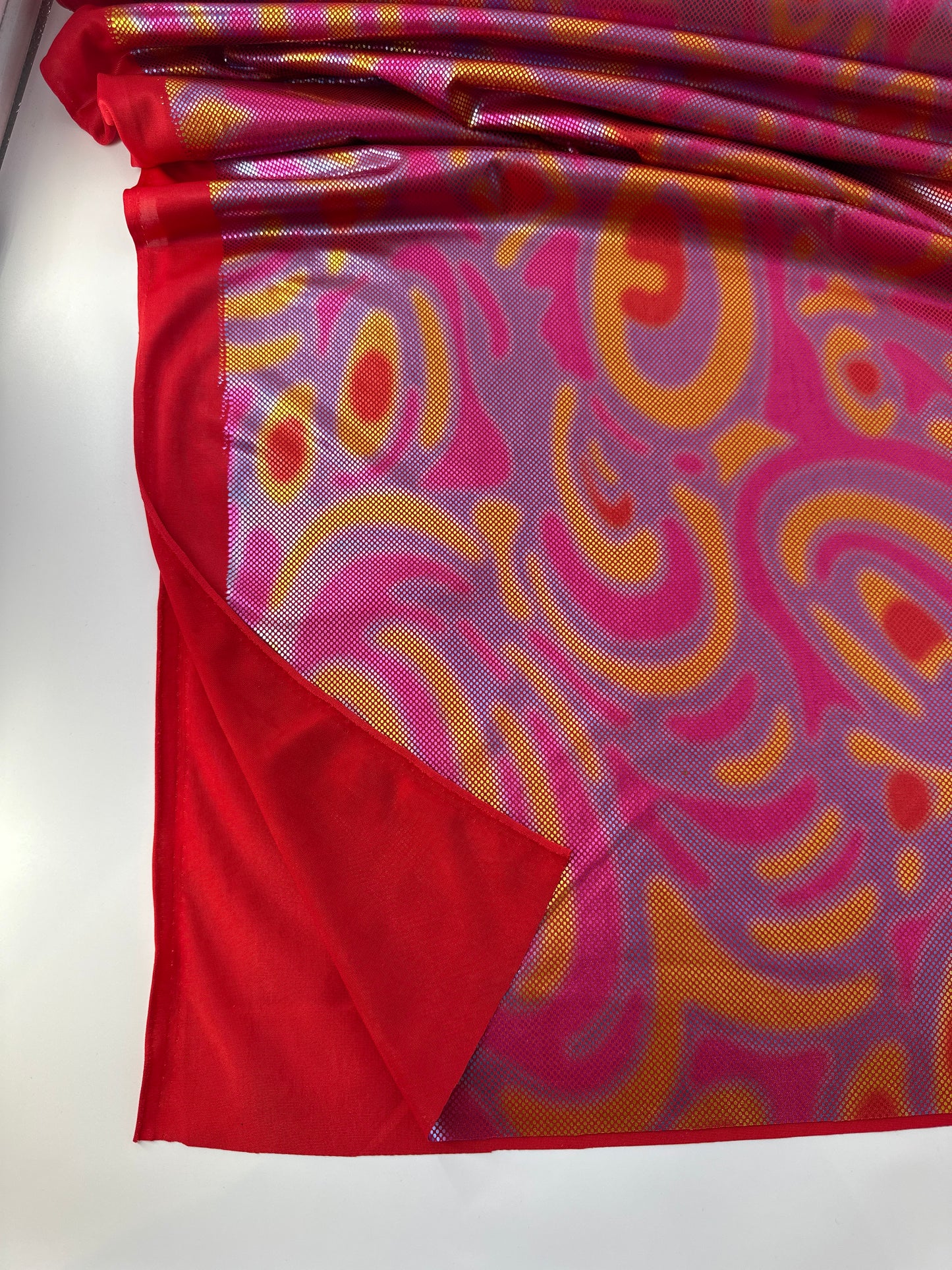Polyester/Spandex Knit, Heat Wave Hologram Print, Pink/Lavender/Gold