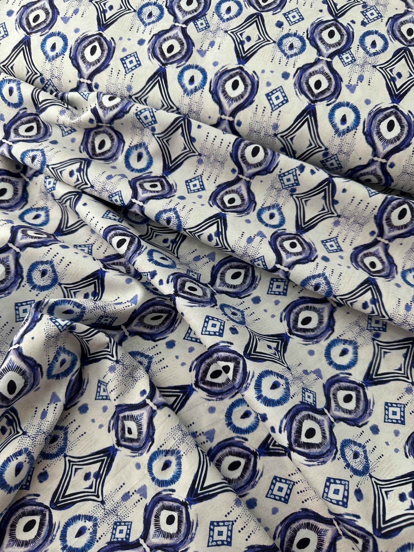 Cotton Sheeting, Mirrors, White/Blue