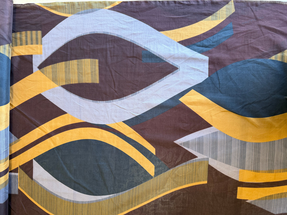 Cotton/Silk Lawn, Retro Geometric, Brown/Gold/Taupe