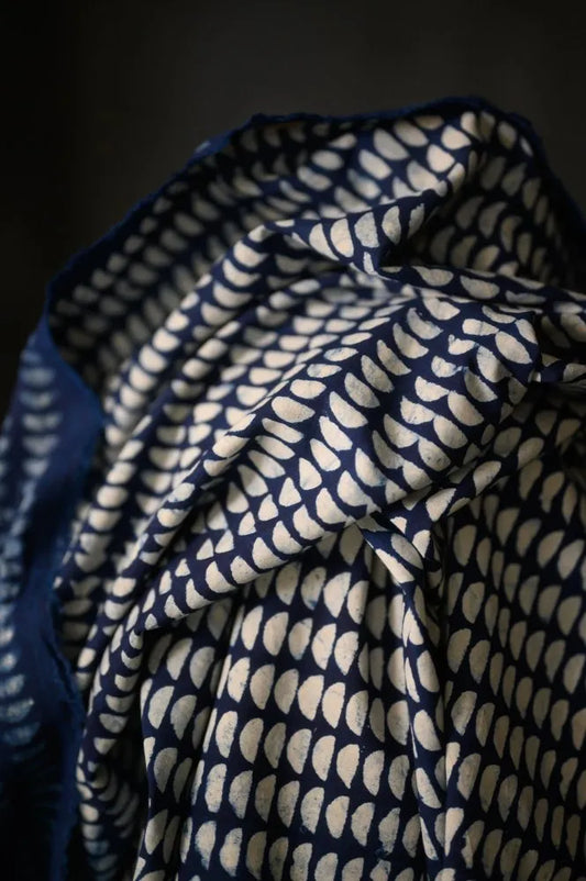 Merchant & Mills, Indian Cotton Block Print, Indigo Semi Circle