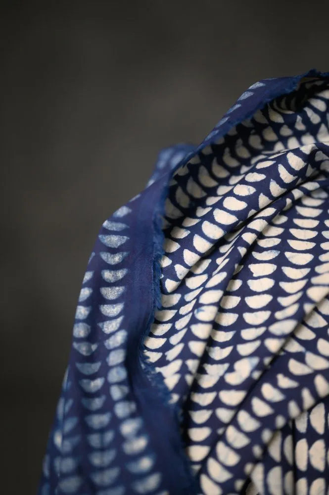 Merchant & Mills, Indian Cotton Block Print, Indigo Semi Circle