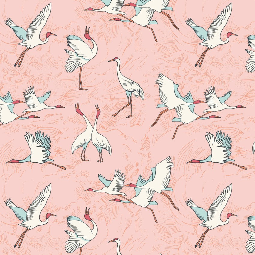 Cloud 9, Cotton Sheeting, Sarus Crane