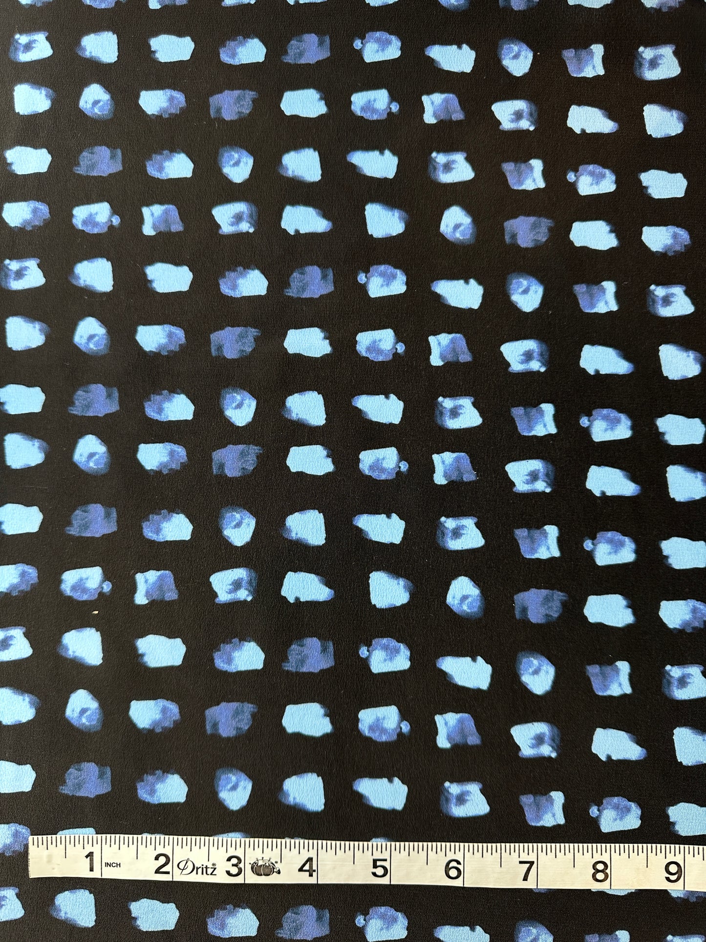 Designer Deadstock, Silk Crepe De Chine, Blue Abstract Grid Print