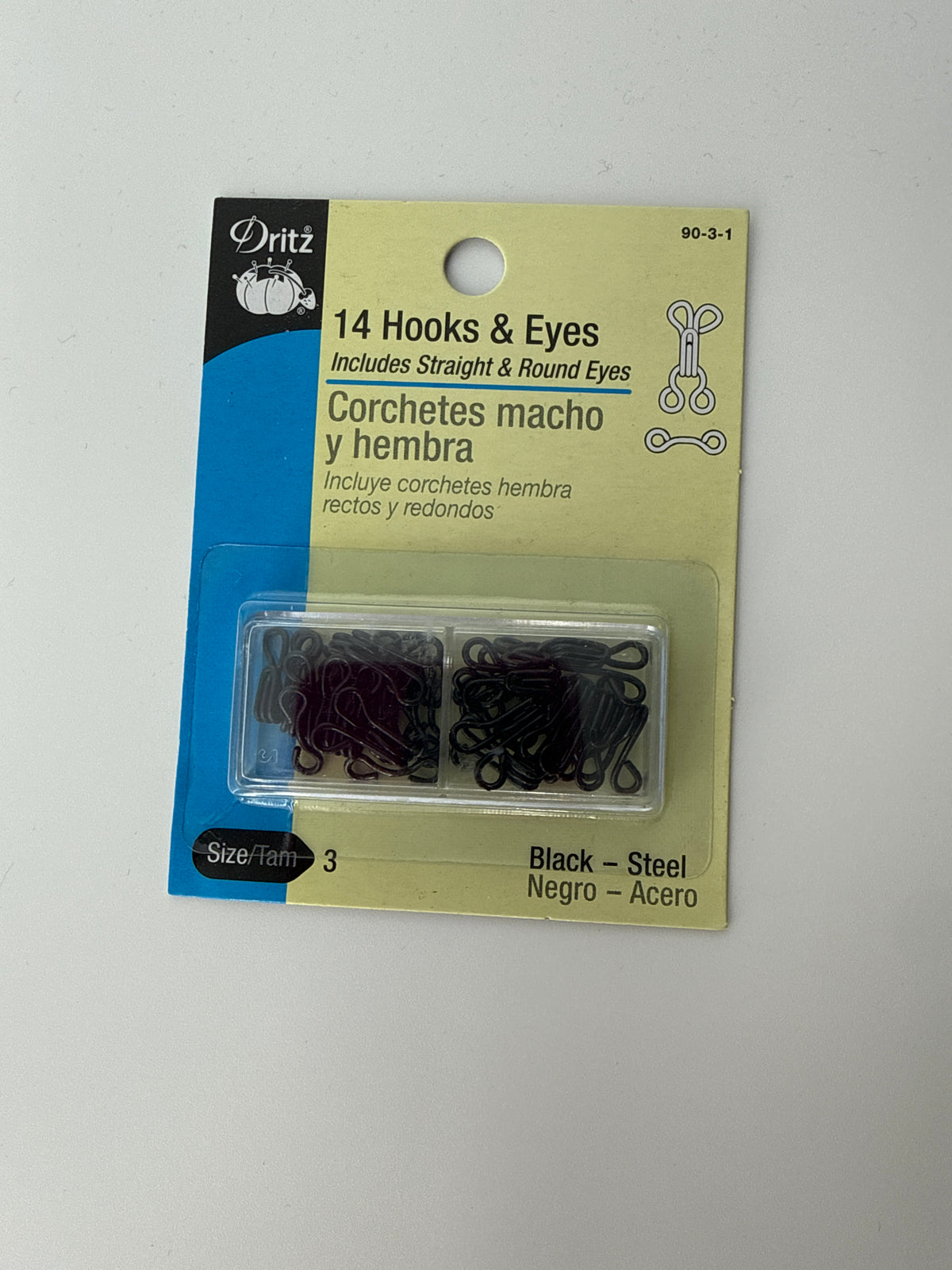 Hook & Eye Closures, Size 3, 14 sets