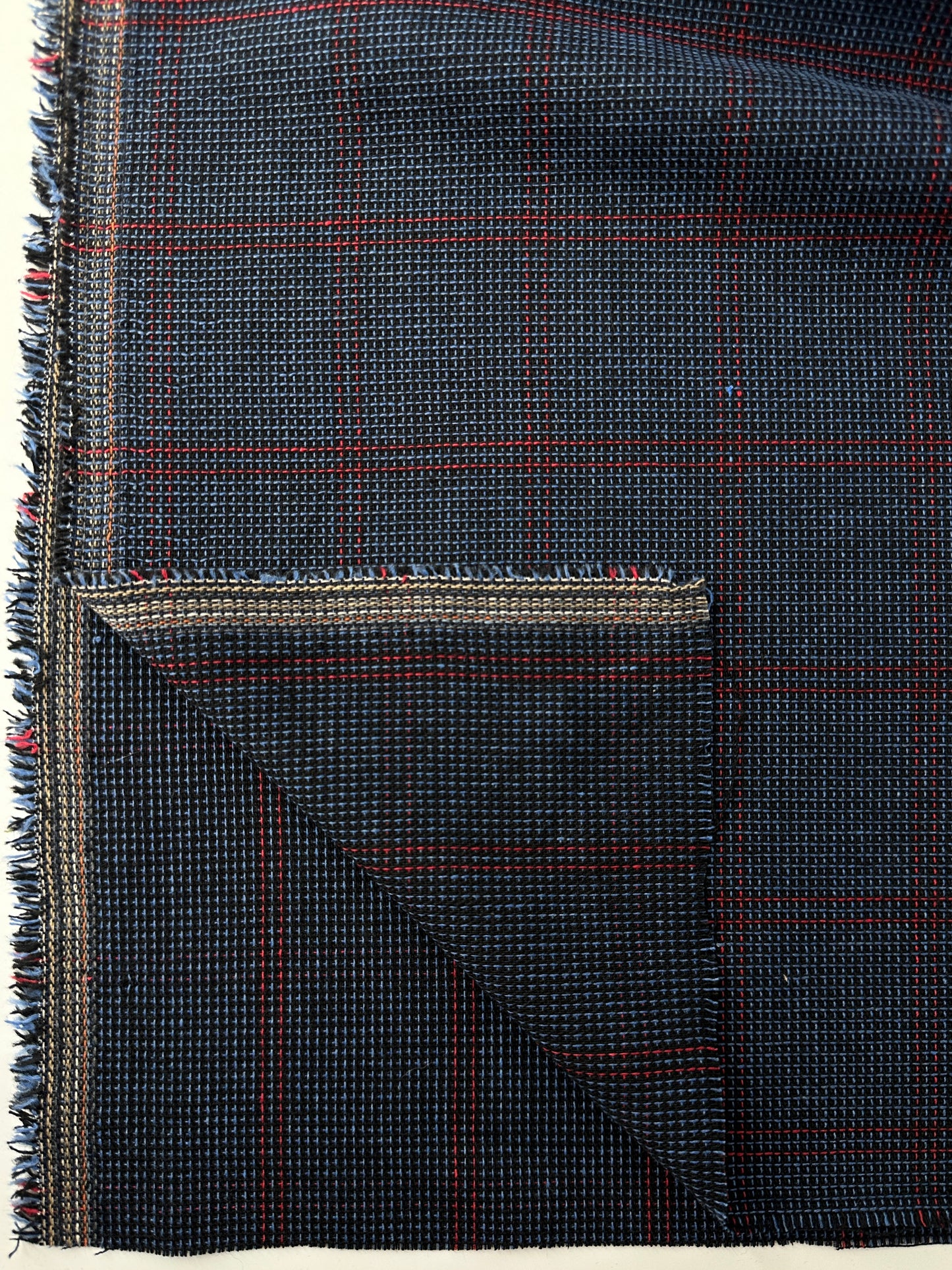 Italian Wool Blend Suiting, Windowpane Check, Blue