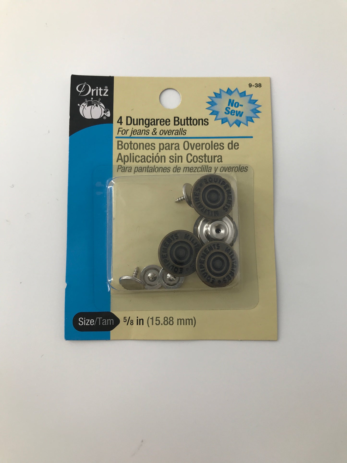 No-Sew Dungaree Buttons, Antique Brass, 5/8"