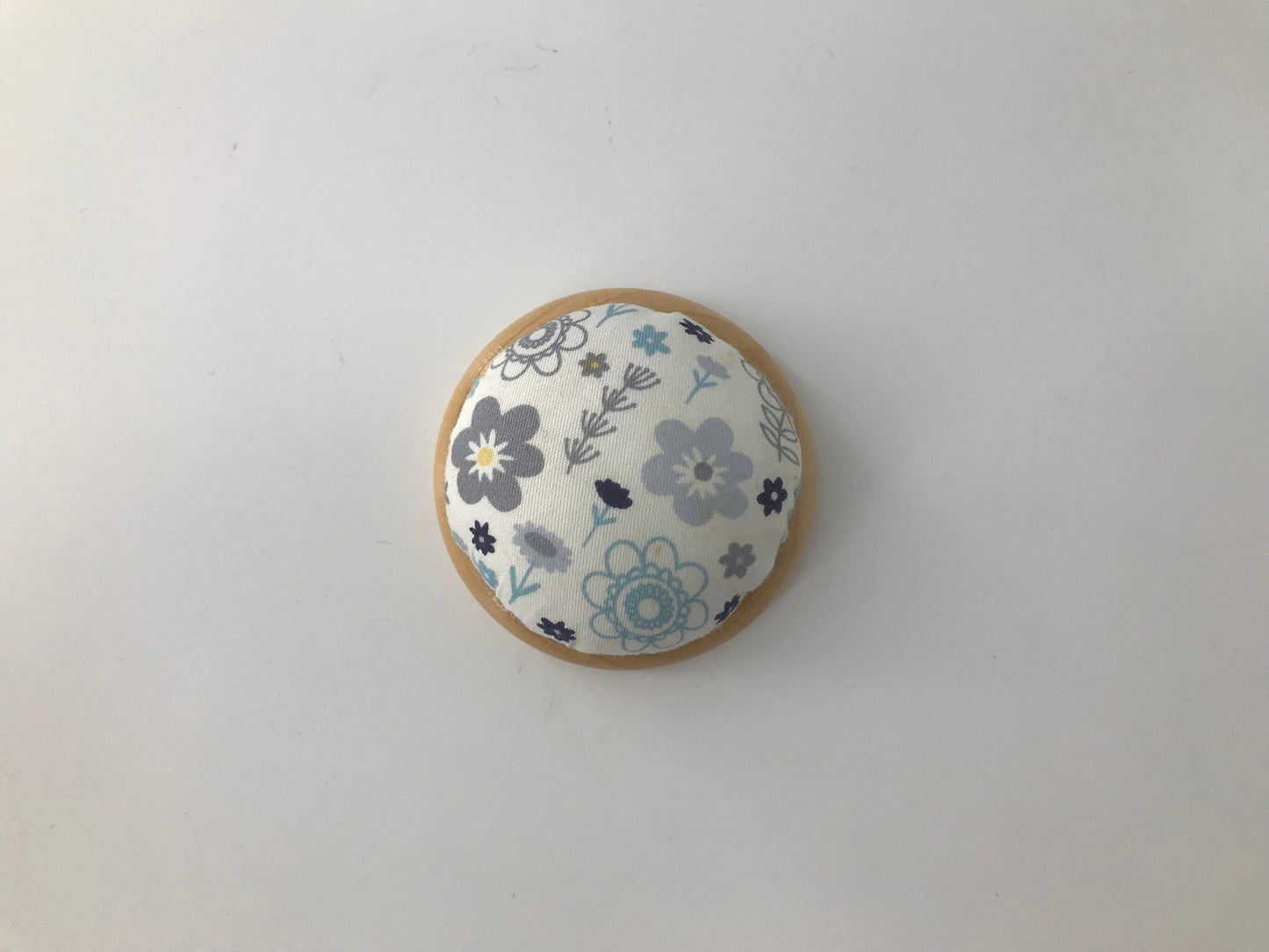 Pin cushion with wooden base, 3" diameter