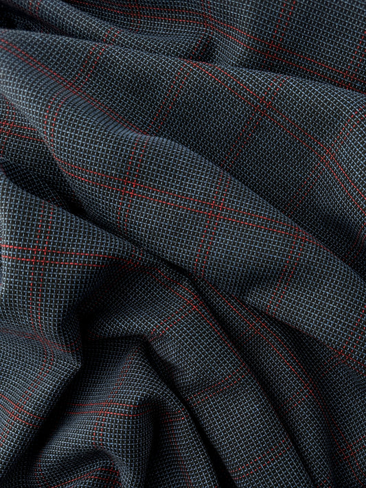Italian Wool Blend Suiting, Windowpane Check, Blue