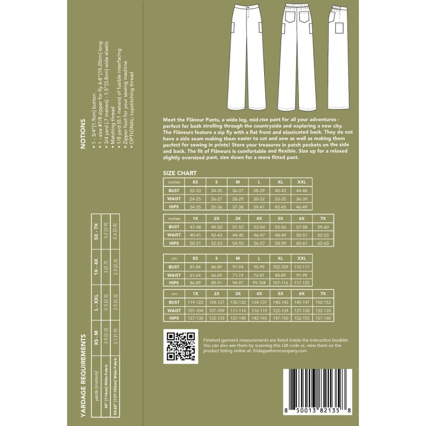 Friday Pattern Co. The Flaneur Pants, Size XS-7X