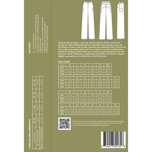 Friday Pattern Co. The Flaneur Pants, Size XS-7X