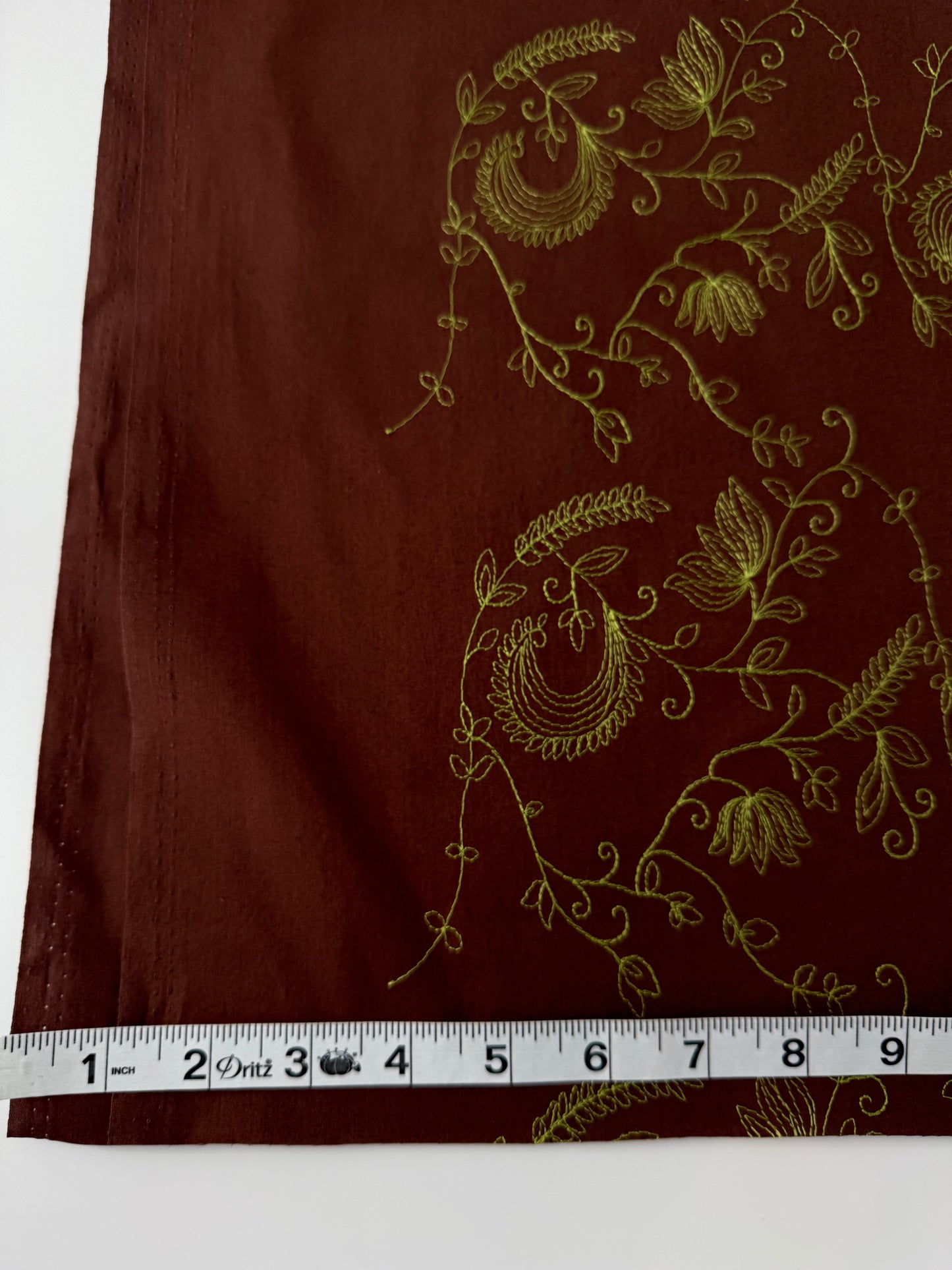 Designer Deadstock, Cotton Stretch Poplin, Floral Embroidery, Chocolate/Lime