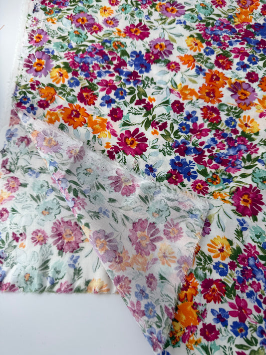Cotton Stretch Poplin, Floral Print – Ivory