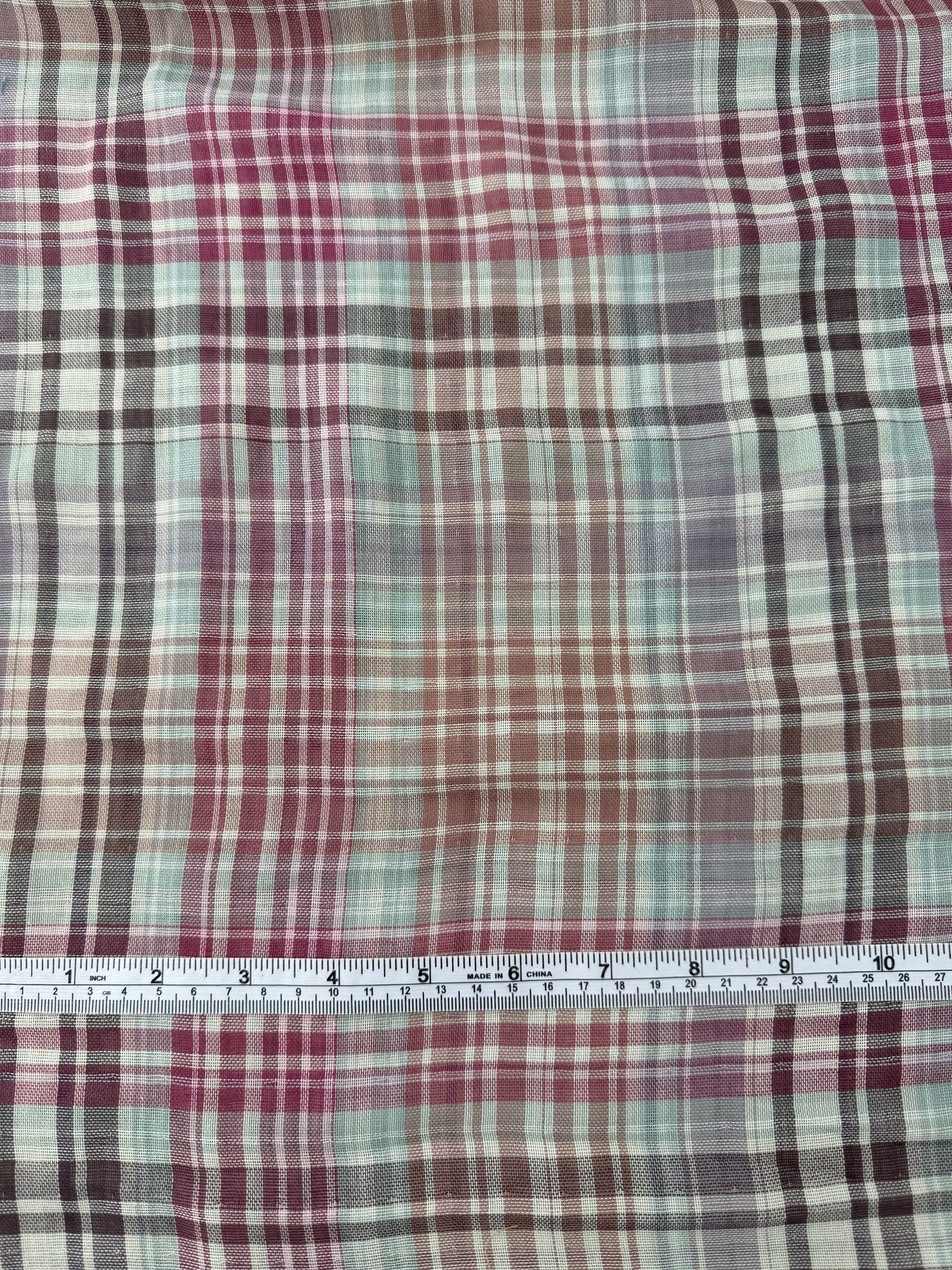 Cotton Double Gauze, Plaid, Raspberry/Dark Peach