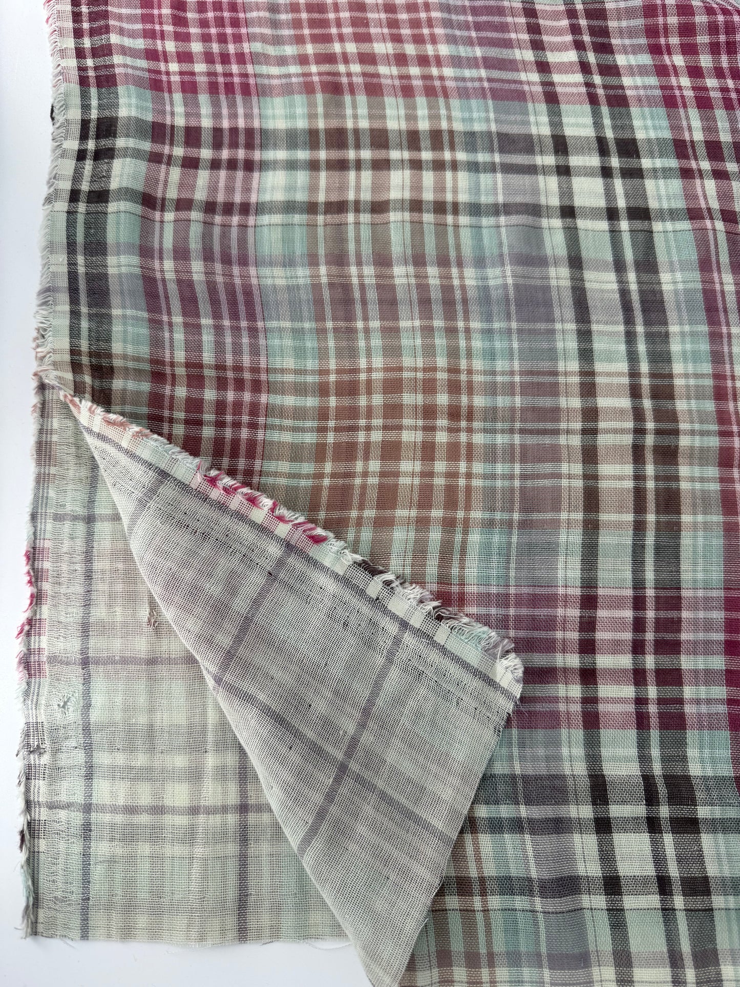 Cotton Double Gauze, Plaid, Raspberry/Dark Peach