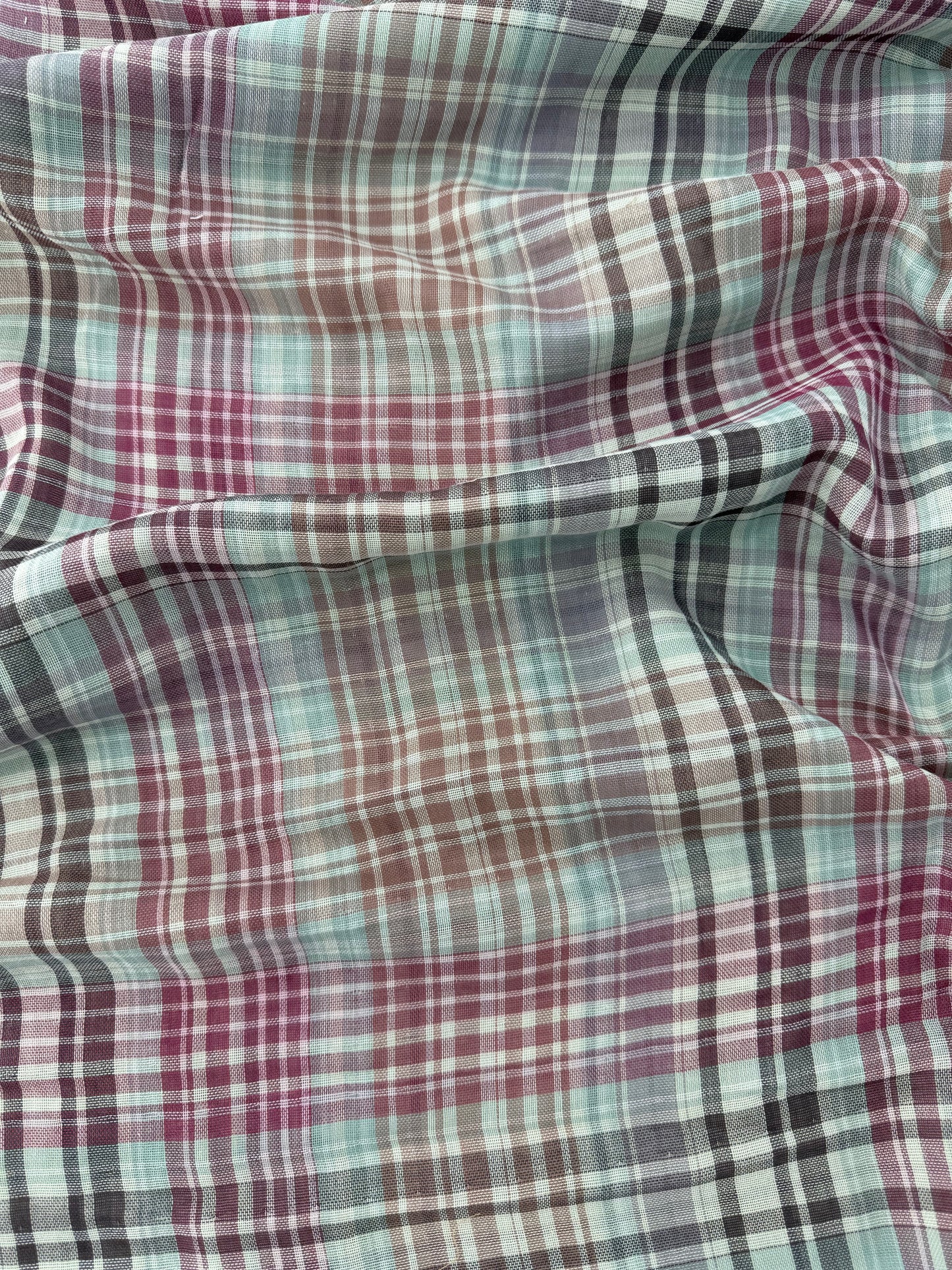 Cotton Double Gauze, Plaid, Raspberry/Dark Peach