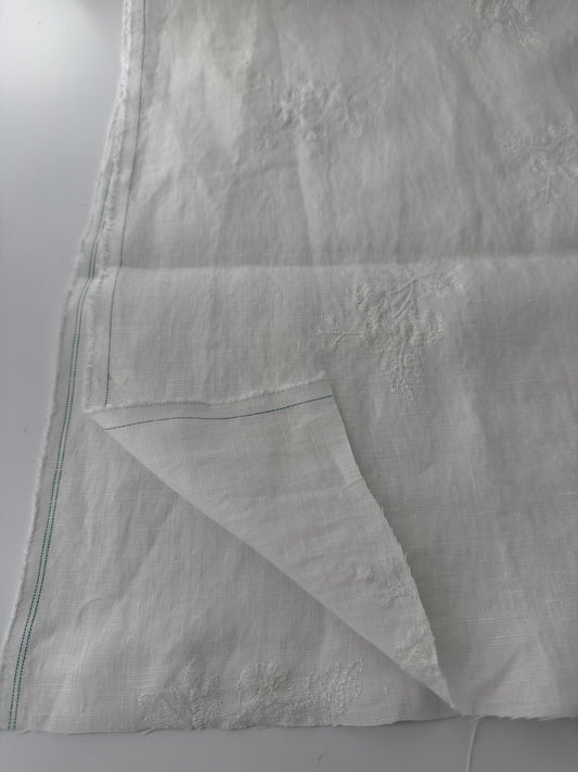 Linen, Scattered Floral Embroidery, White