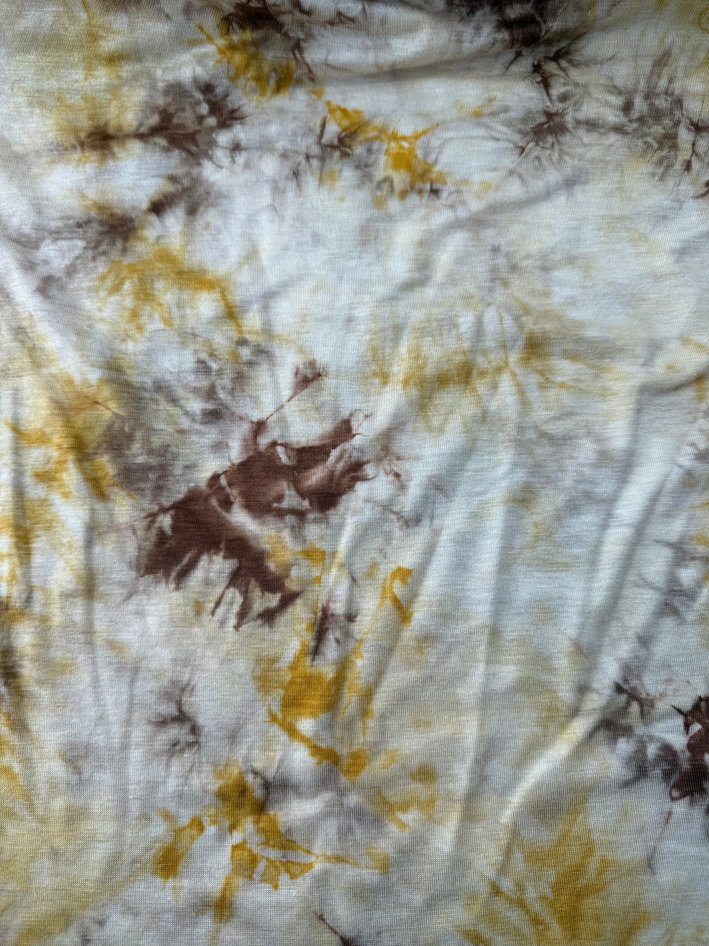 Rayon Spandex, Single Jersey, Gold/Brown Tie Dye, 180 gsm