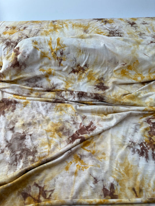 Rayon Spandex, Single Jersey, Gold/Brown Tie Dye, 180 gsm