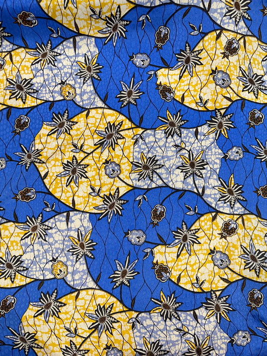 Designer Deadstock Silk Jacquard, Blue/Gold Print