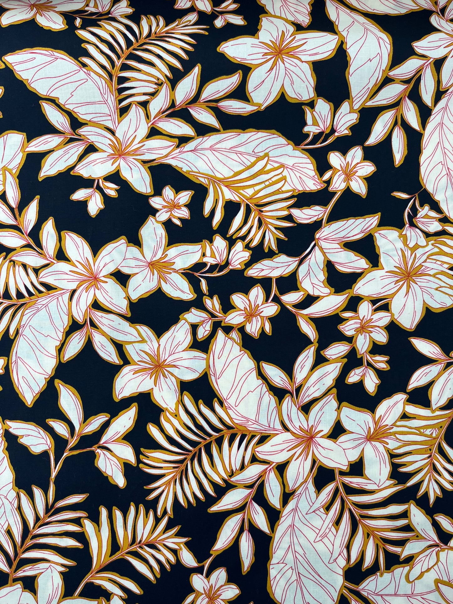 Cotton Stretch Poplin, Tropical Floral Print, Black/Creme/Gold