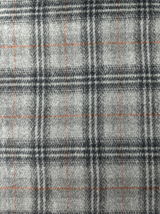Designer Deadstock, Italian Wool, Plaid, Charcoal Check