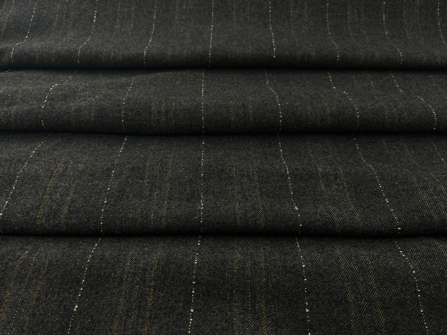 Wool, Yarn Dye, Charcoal with Tan/Natural/Gray/Lurex Stripes