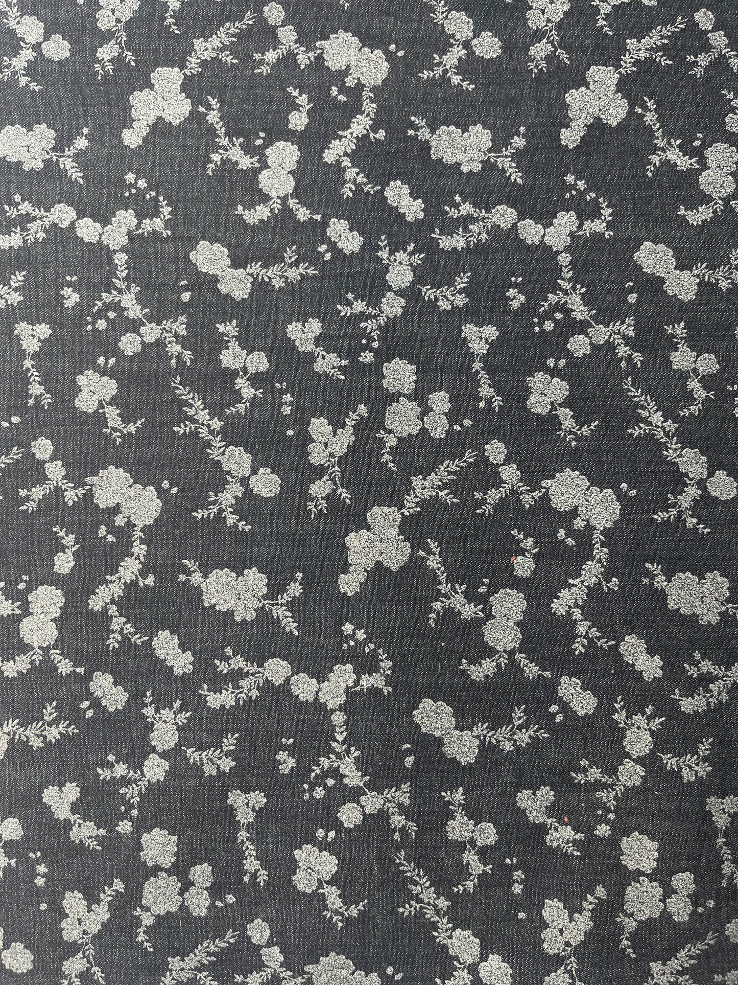 Denim, Cotton Stretch, Silver Floral Print, 6 oz