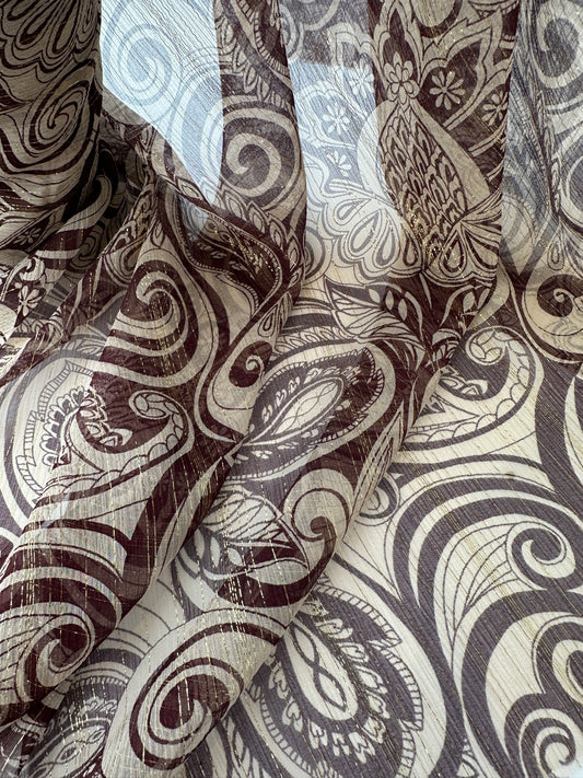 Designer Deadstock, Silk Chiffon, Print with Lurex, Rust