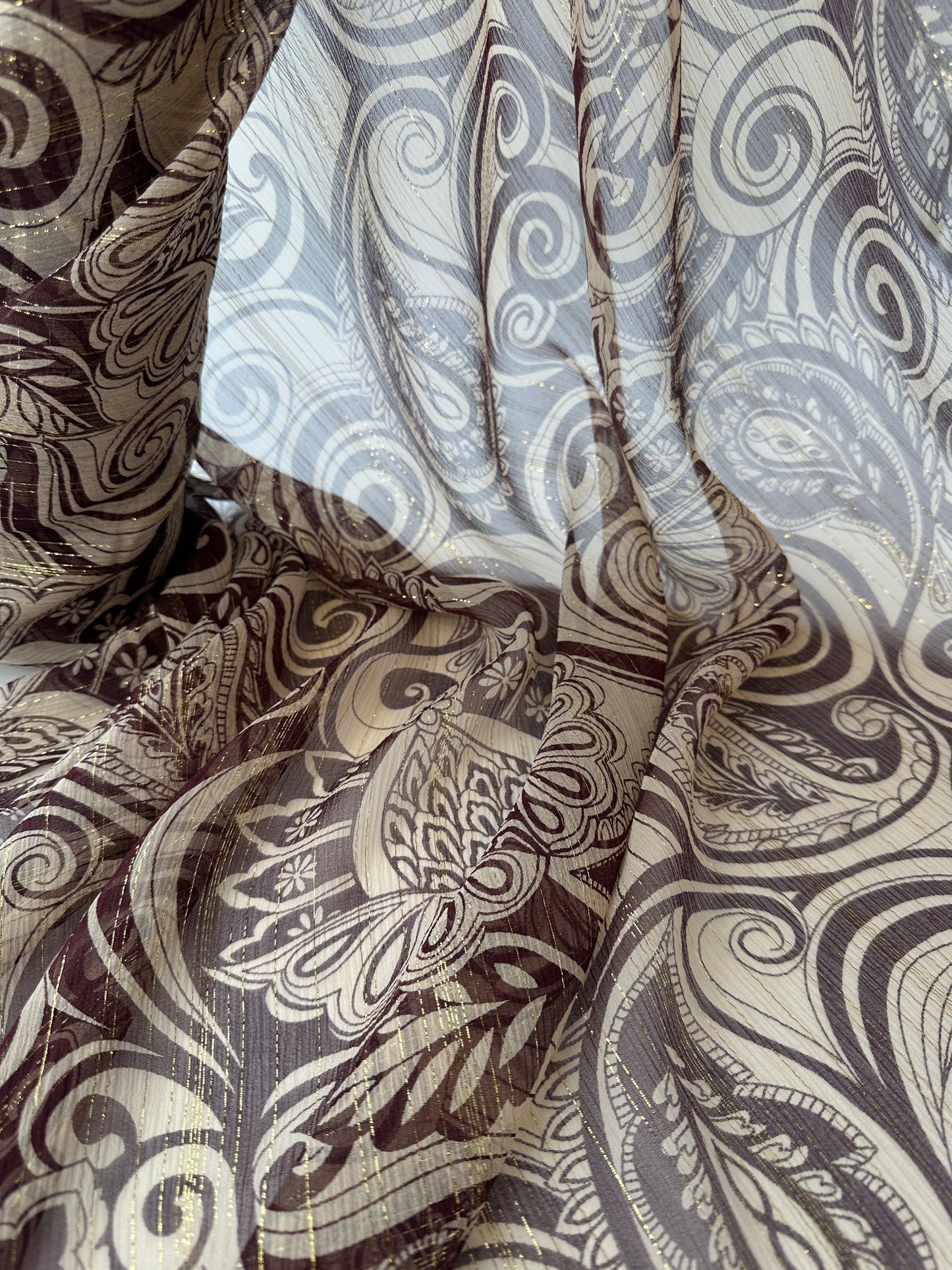 Designer Deadstock, Silk Chiffon, Print with Lurex, Rust