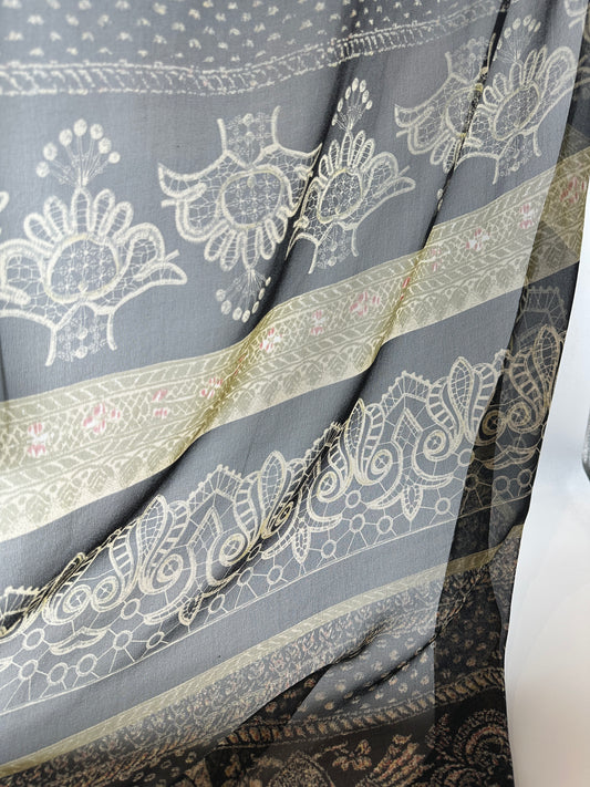 Designer Deadstock, Silk Chiffon, Black Print