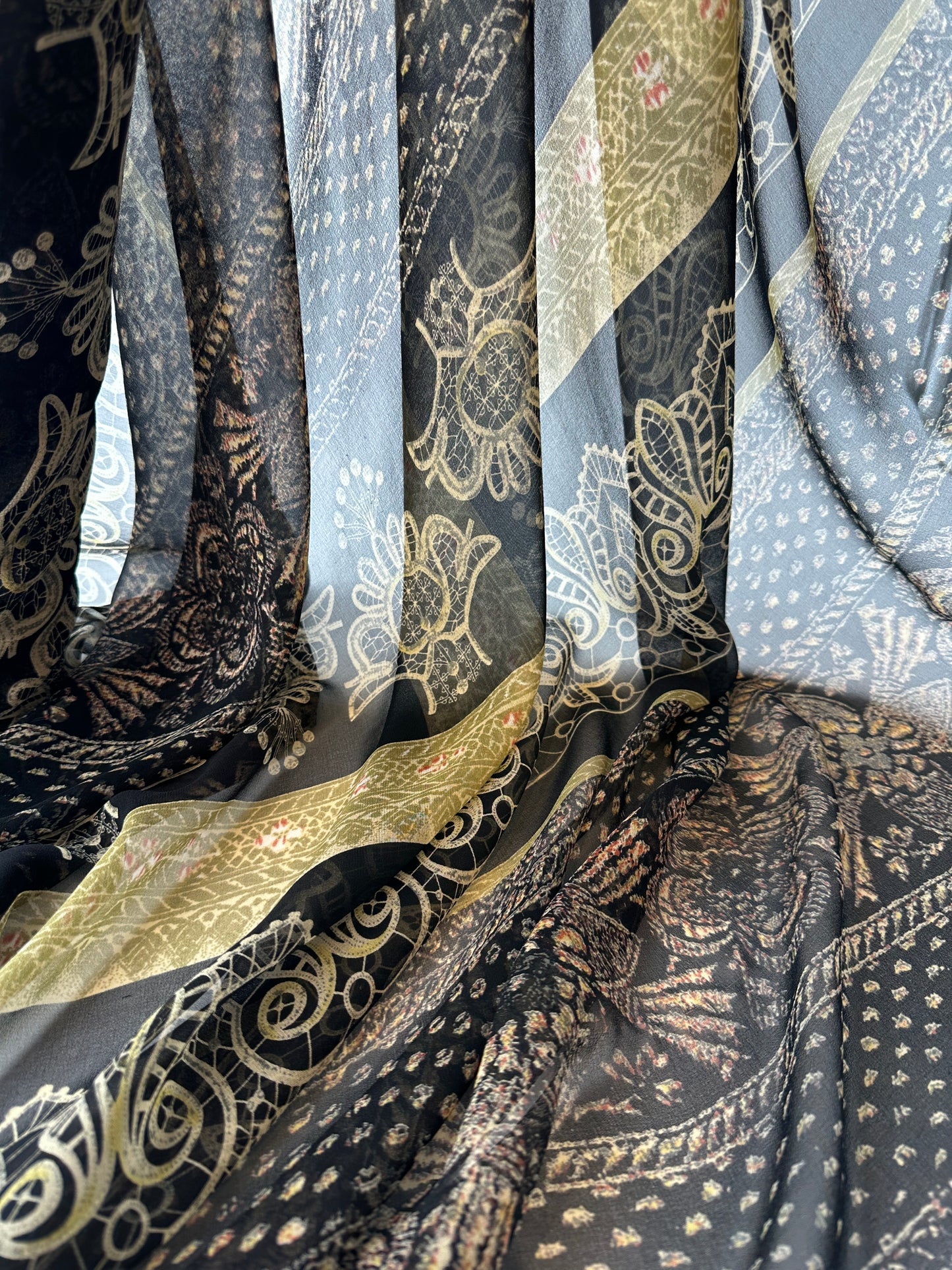 Designer Deadstock, Silk Chiffon, Black Print