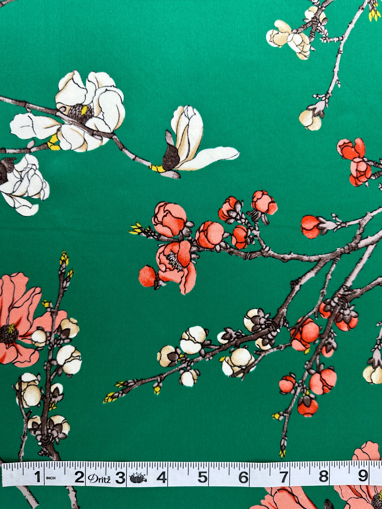 Designer Deadstock, Silk Charmuese, Green Floral Print