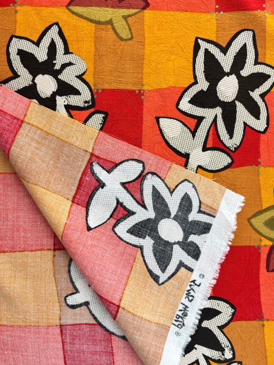 Rayon, Coral/Tomato/Orange Check Print