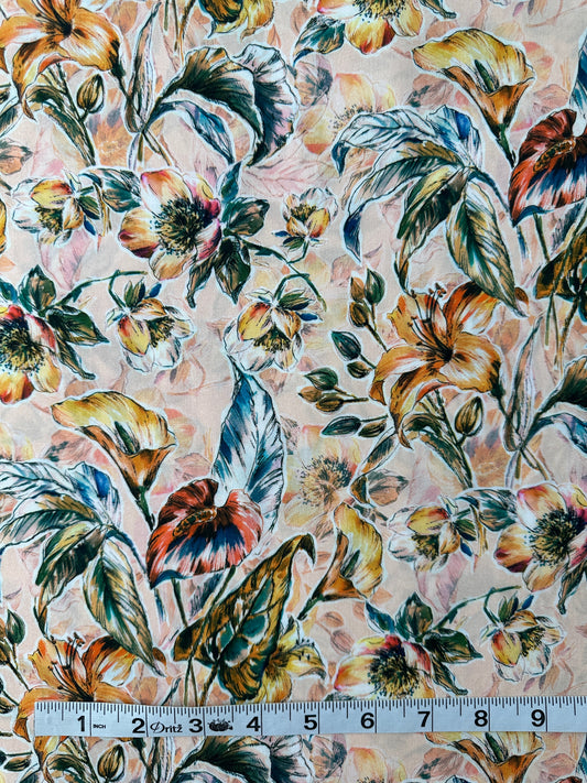 Italian Viscose Sheeting, Tropical Botanical, Peach