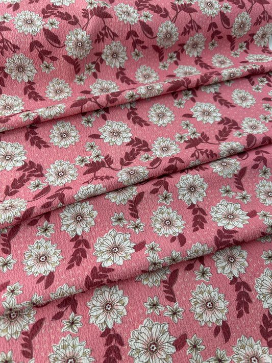 Italian Viscose Crepe Fabric, Floral Print, Pink Ground