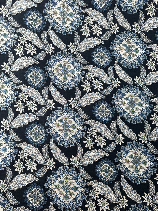 Italian Cotton Shirting, Decorative Motifs, Navy