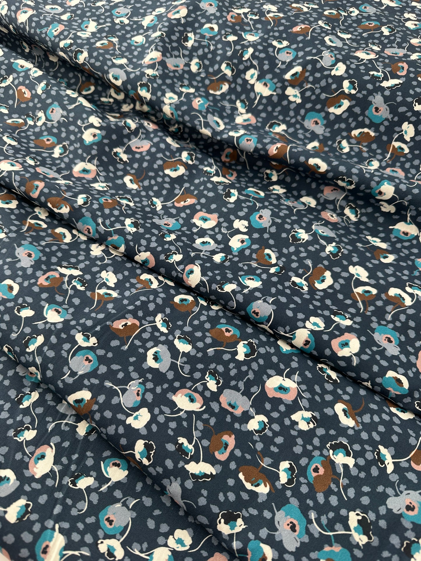 Italian Cotton Poplin, Scattered Tulip Print, Navy