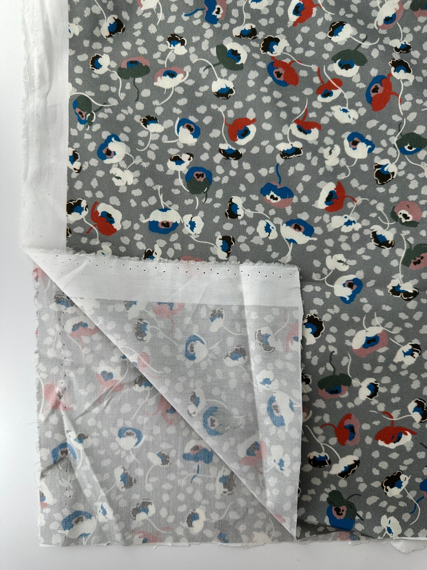Italian Cotton Poplin, Scattered Tulip Print, Medium Gray