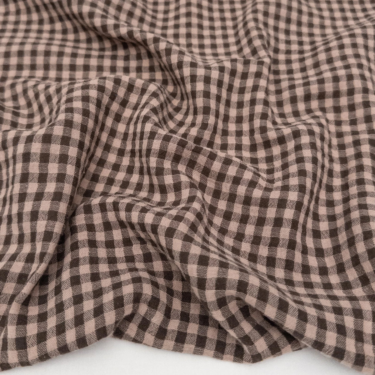 Organic Cotton Double Gauze Check - Fawn/Espresso