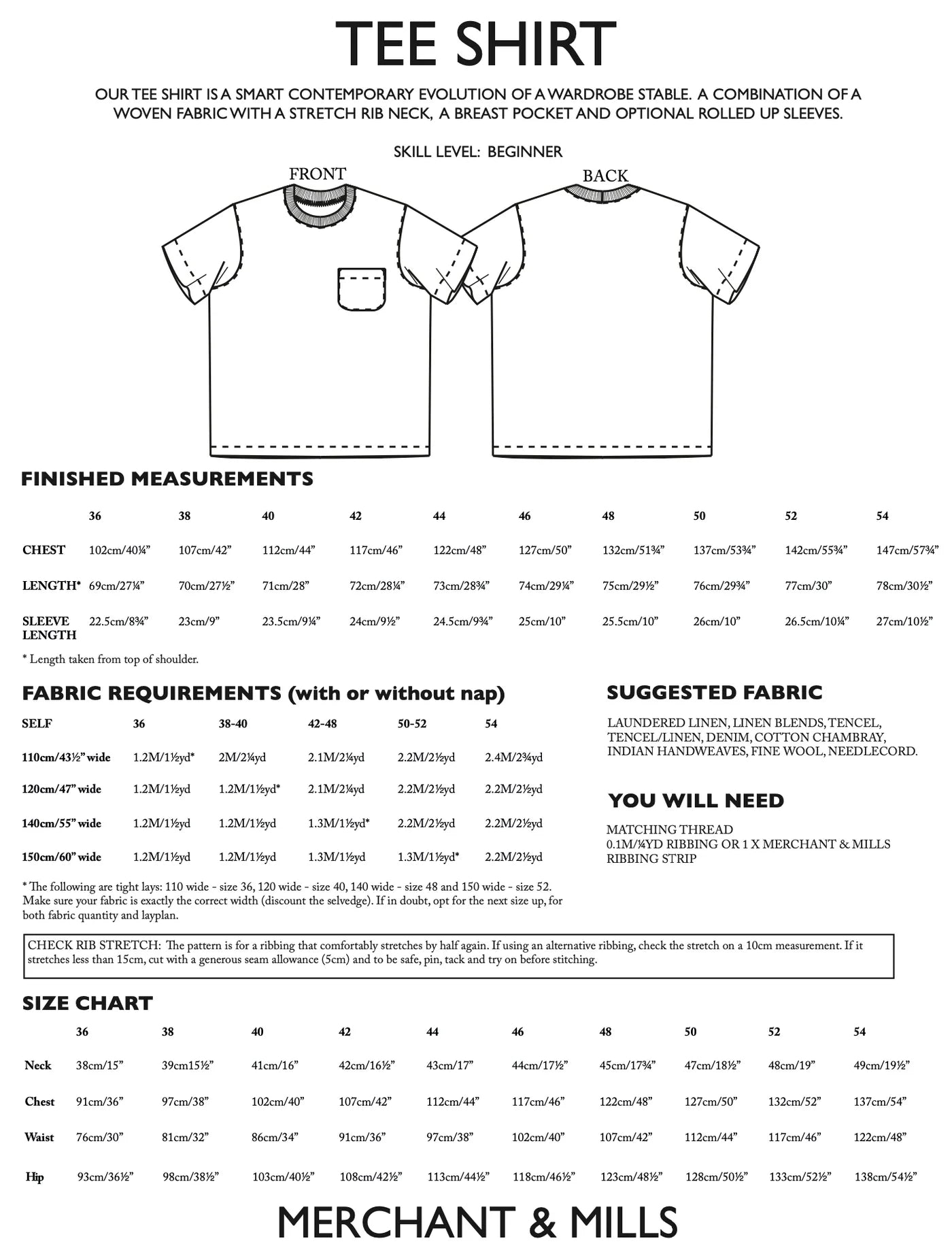 Merchant & Mills Tee Shirt, UK Size 36-54