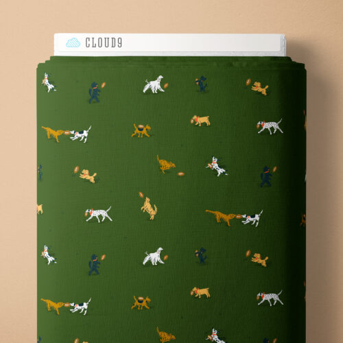 Cloud 9 Organic Cotton Sheeting, Touchdowns & Tailwags Playing Field - Hunter Green