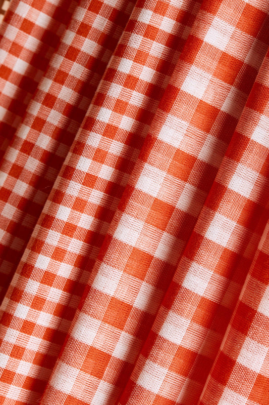 Cotton Double Gauze Gingham, Orange/White