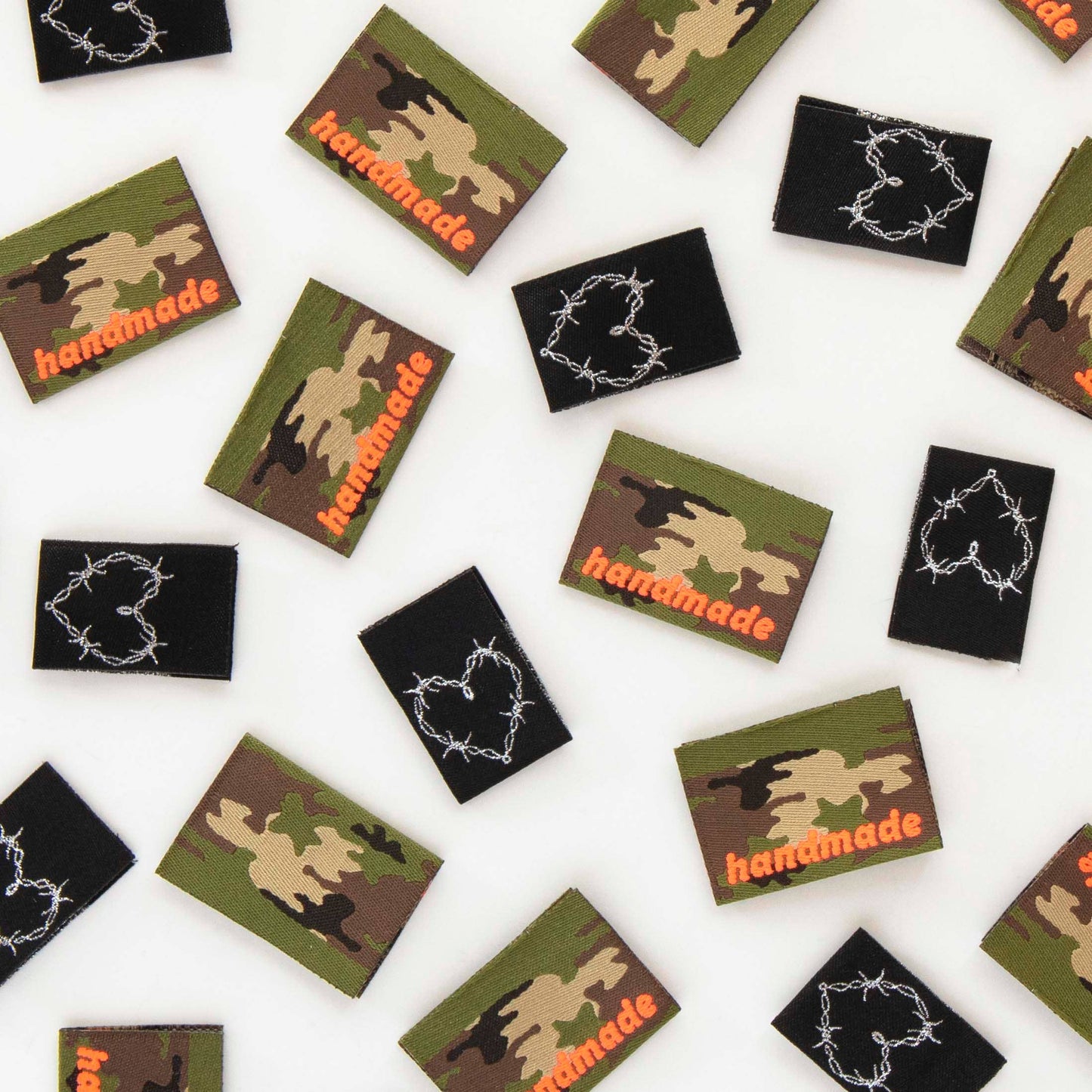 Sarah Hearts Labels, Camo and Barbed Wire Heart