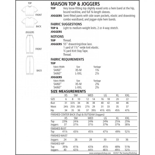 The Sewing Workshop, Maison Top & Joggers, size XS-XXL