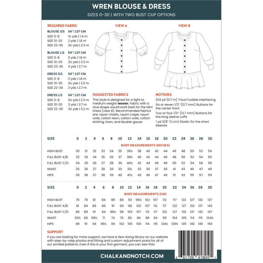 Chalk + Notch, Wren Blouse & Dress, Size 0-30