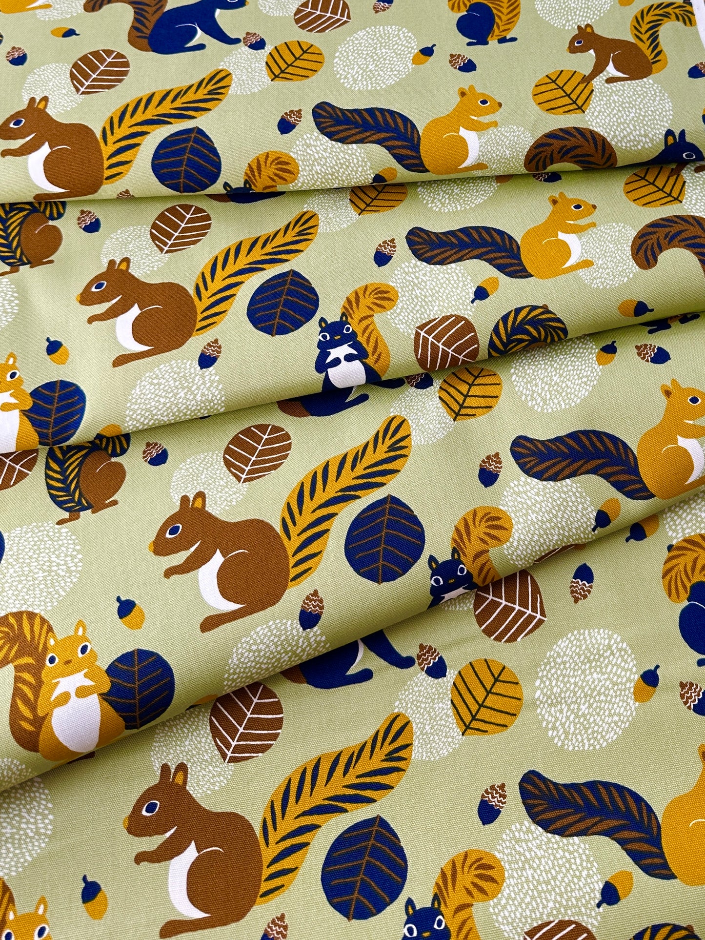 Japanese Cotton Oxford, Sage Squirrels