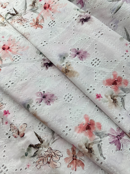 Cotton Lawn Eyelet Digital Print, Lavender Watercolor