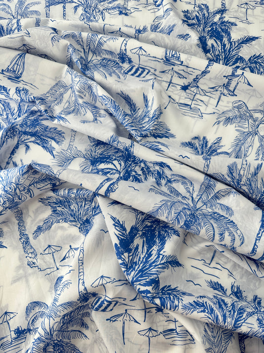 Italian Cotton Lawn, Aloha Toile, White & Blue