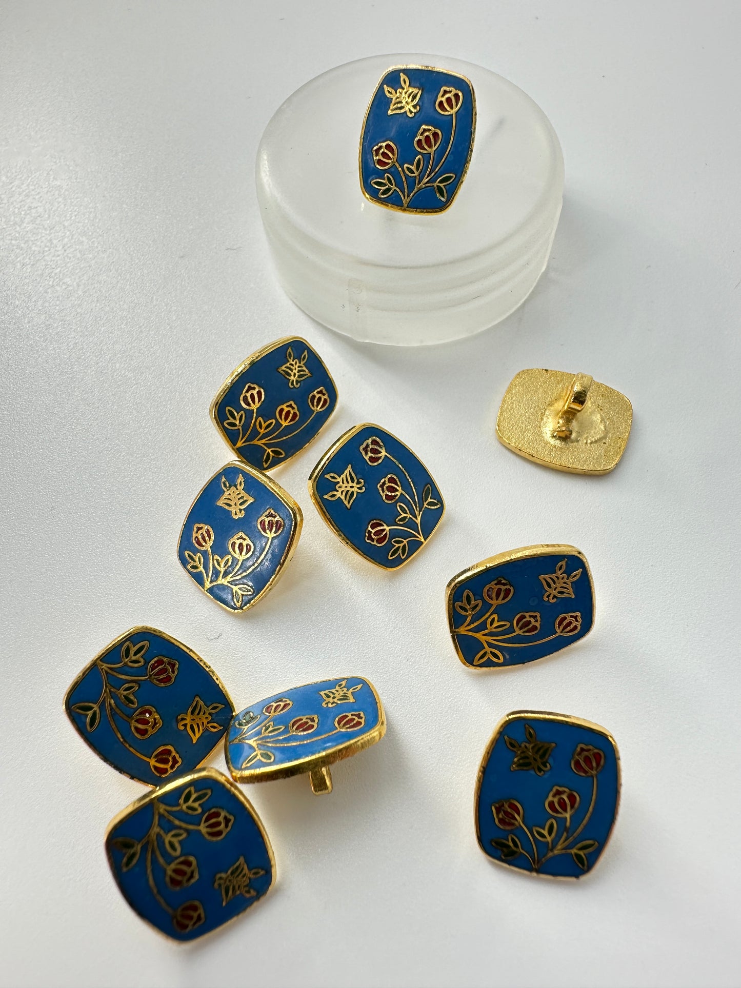 Cloisonne Button, Rectangle, Tulips, 10 mm