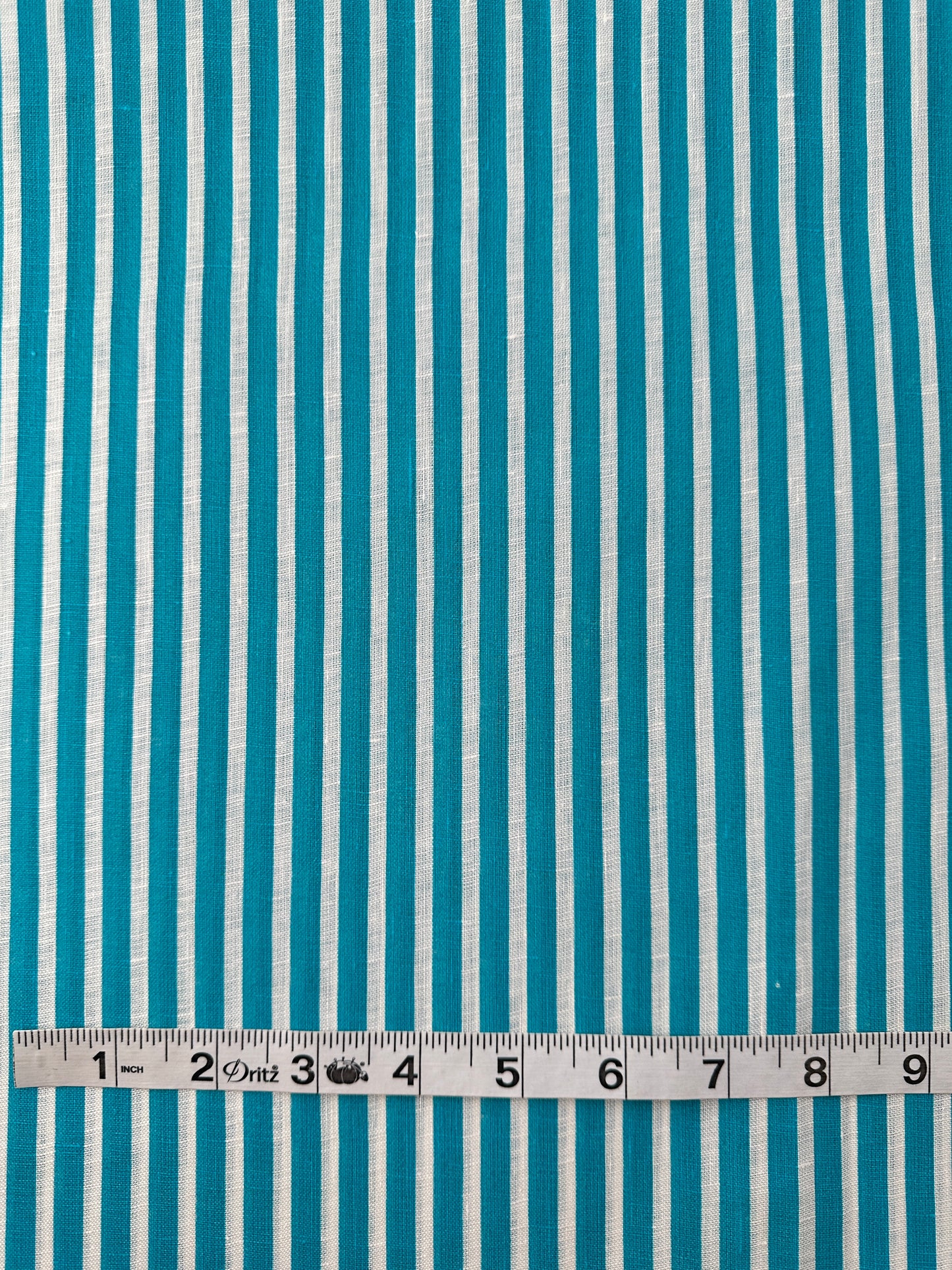 Deadstock Italian Linen Print, Aqua/White Stripe